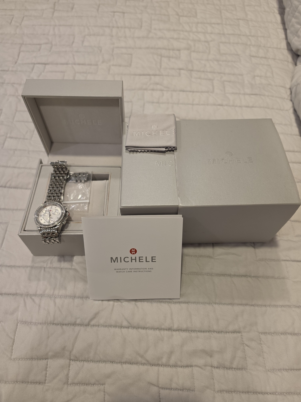 Michele Silver Stainless Steel Chronograph Watch with Bracelet